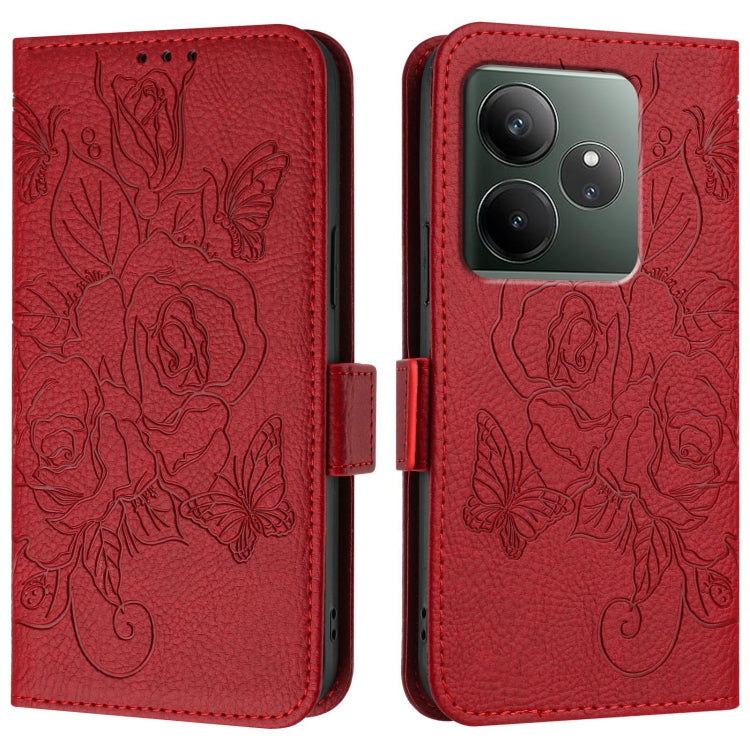 For Realme GT 6 5G Global Embossed Rose RFID Anti-theft Leather Phone Case