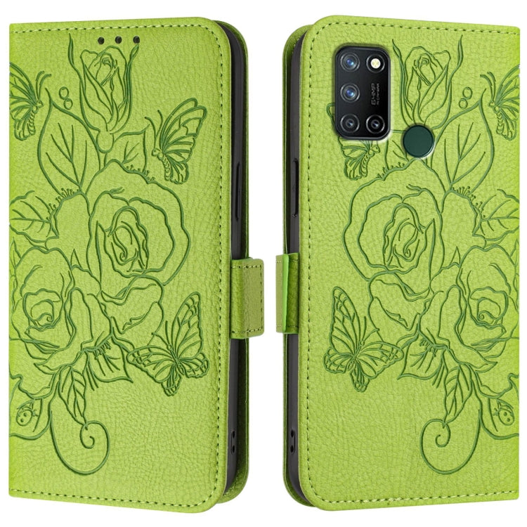 For Realme C17 / 7i Embossed Rose RFID Anti-theft Leather Phone Case