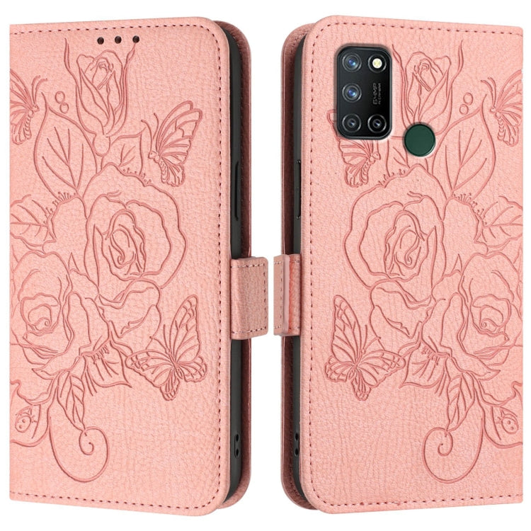 For Realme C17 / 7i Embossed Rose RFID Anti-theft Leather Phone Case