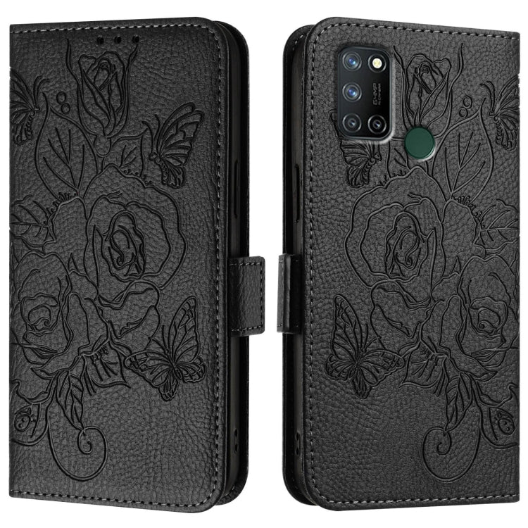 For Realme C17 / 7i Embossed Rose RFID Anti-theft Leather Phone Case
