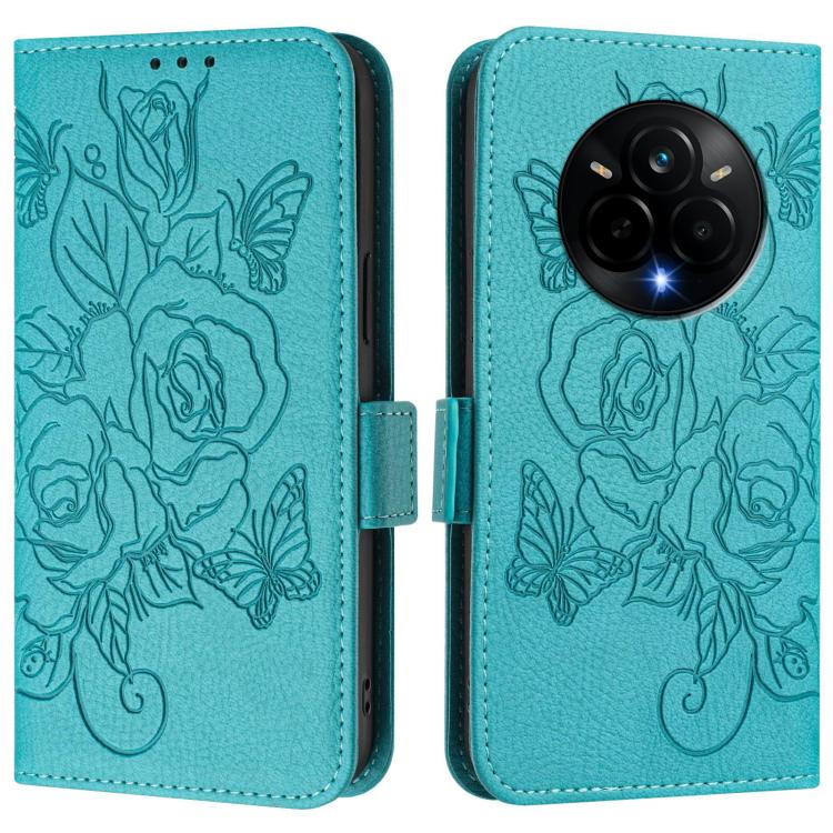 For Realme 14 Pro 5G Embossed Rose RFID Anti-theft Leather Phone Case