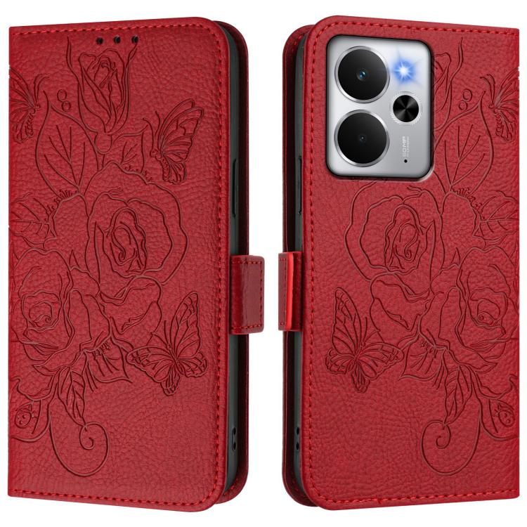 For Realme 14 5G / 14T 5G Global Embossed Rose RFID Anti-theft Leather Phone Case