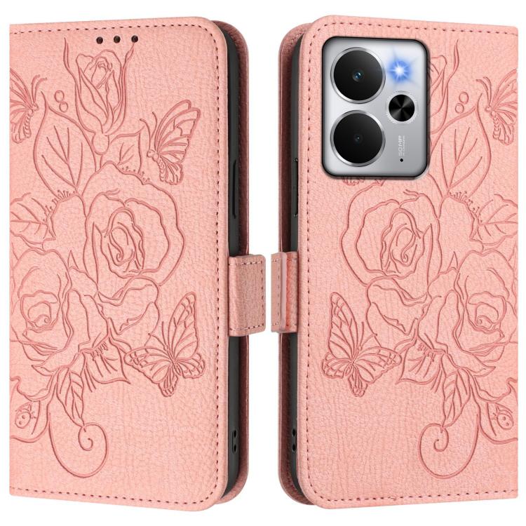 For Realme 14 5G / 14T 5G Global Embossed Rose RFID Anti-theft Leather Phone Case