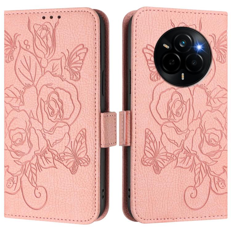 For Realme Narzo 80 Pro / 14 Pro 5G India Embossed Rose RFID Anti-theft Leather Phone Case