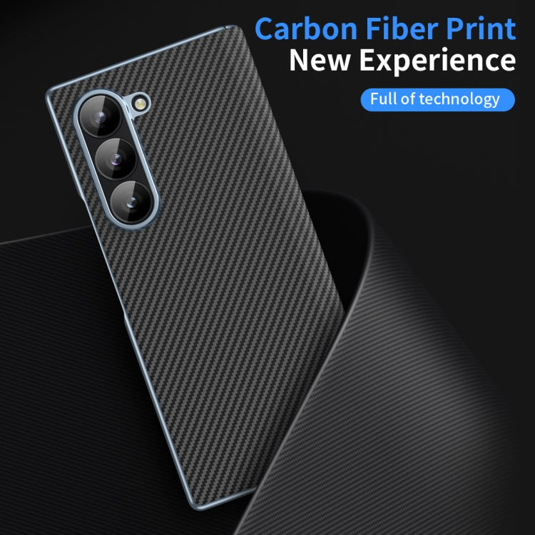 For Samsung Galaxy Z Fold6 5G Electroplated Carbon Fiber Pattern Folding Phone Case with Hinge