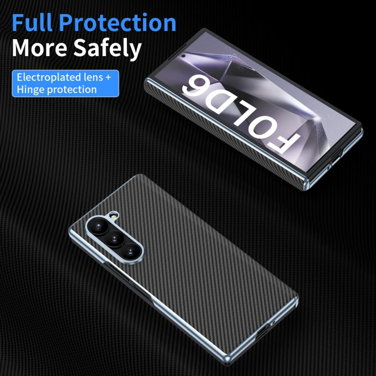 For Samsung Galaxy Z Fold6 5G Electroplated Carbon Fiber Pattern Folding Phone Case with Hinge