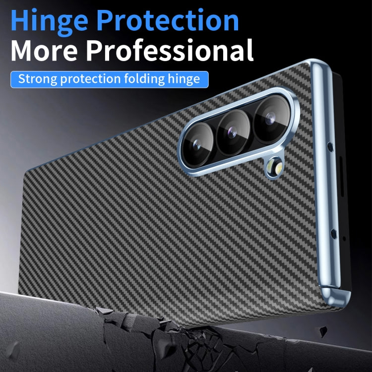 For Samsung Galaxy Z Fold6 5G Electroplated Carbon Fiber Pattern Folding Phone Case with Hinge