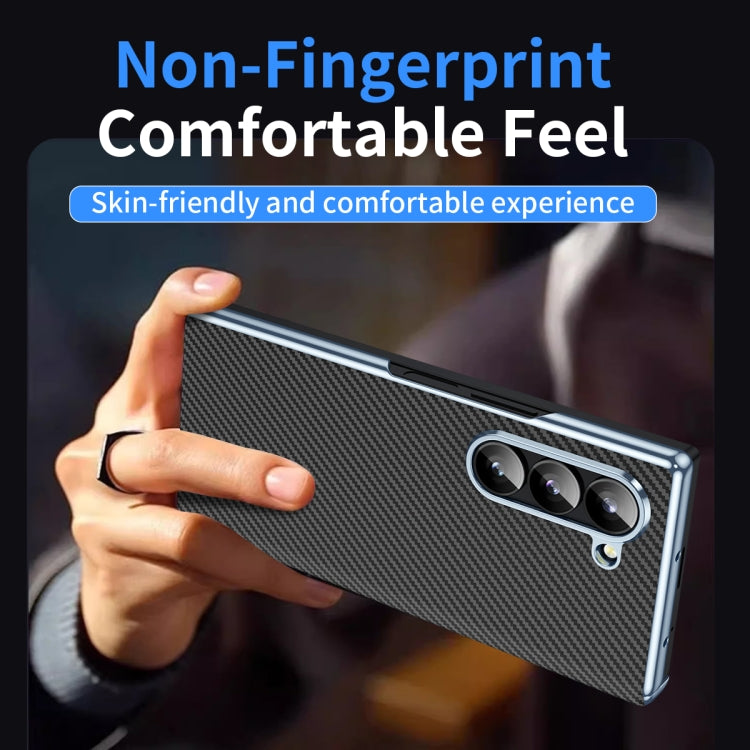 For Samsung Galaxy Z Fold6 5G Electroplated Carbon Fiber Pattern Folding Phone Case with Hinge