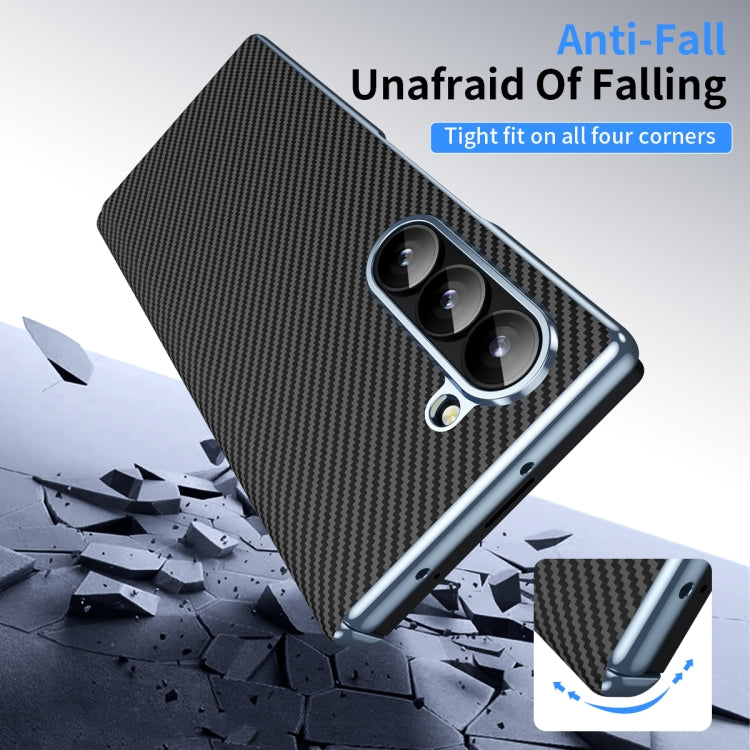 For Samsung Galaxy Z Fold6 5G Electroplated Carbon Fiber Pattern Folding Phone Case with Hinge