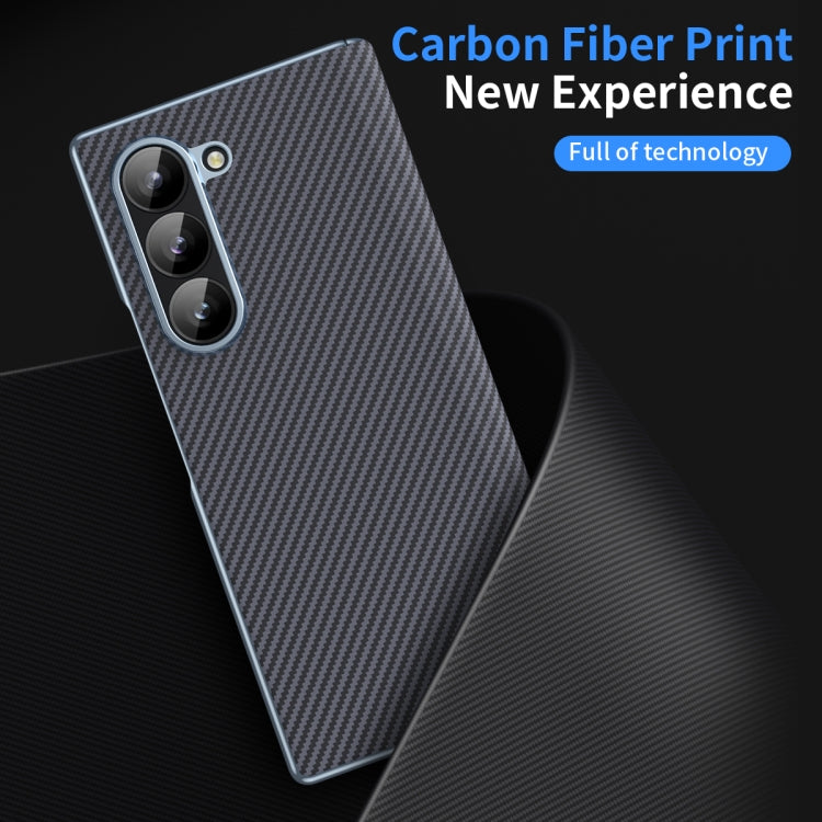 For Samsung Galaxy Z Fold6 5G Electroplated Carbon Fiber Pattern Folding Phone Case with Hinge