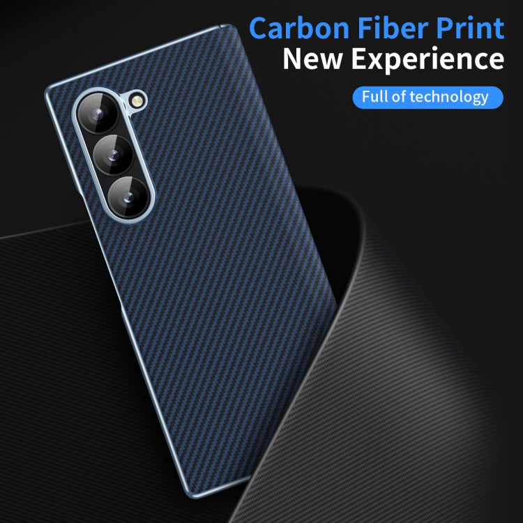 For Samsung Galaxy Z Fold6 5G Electroplated Carbon Fiber Pattern Folding Phone Case with Hinge