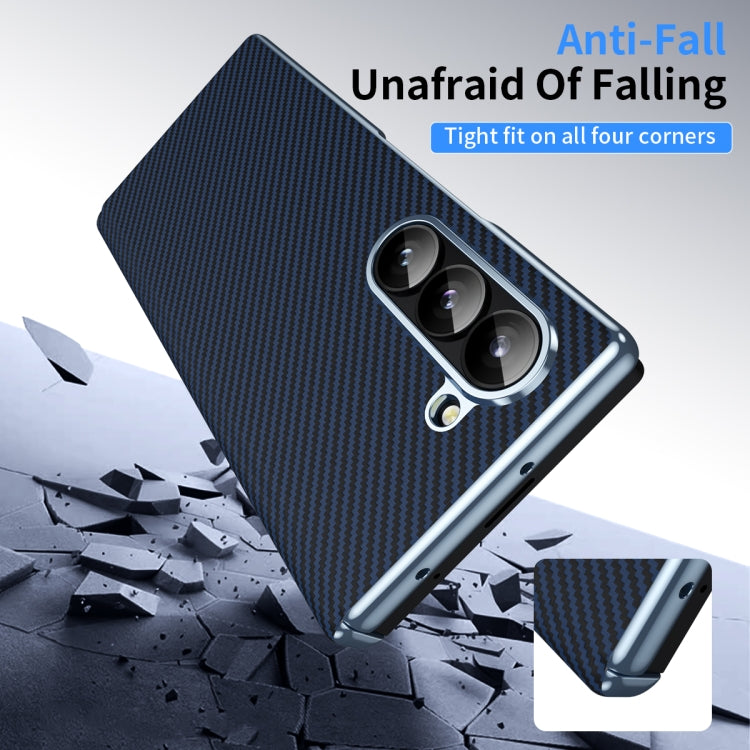 For Samsung Galaxy Z Fold6 5G Electroplated Carbon Fiber Pattern Folding Phone Case with Hinge