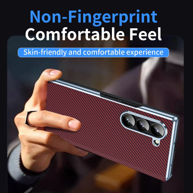 For Samsung Galaxy Z Fold5 5G Electroplated Carbon Fiber Pattern Folding Phone Case with Hinge