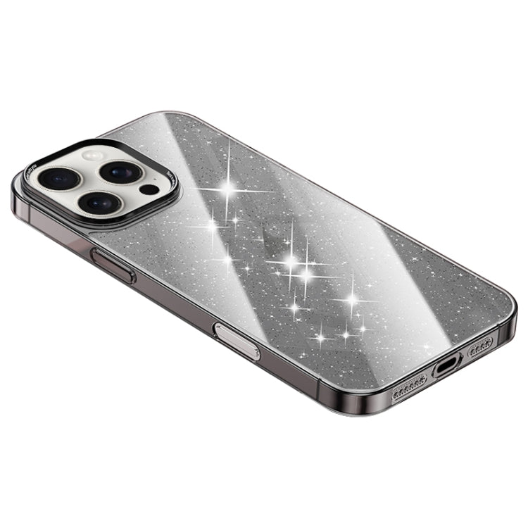 For iPhone 15 Pro Max Electroplated PC Hybrid Glitter Glass Phone Case