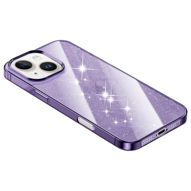 For iPhone 15 Electroplated PC Hybrid Glitter Glass Phone Case