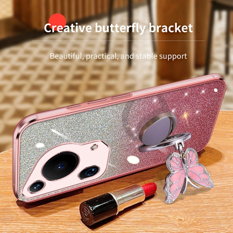 For Huawei Pura 70 Ultra Plated Gradient Glitter Butterfly Holder TPU Phone Case