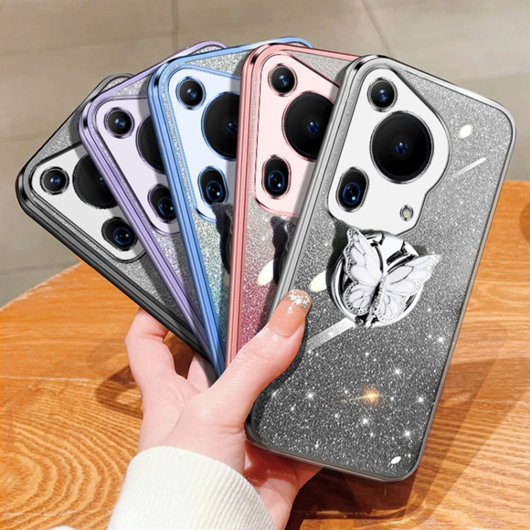 For Huawei Pura 70 Ultra Plated Gradient Glitter Butterfly Holder TPU Phone Case