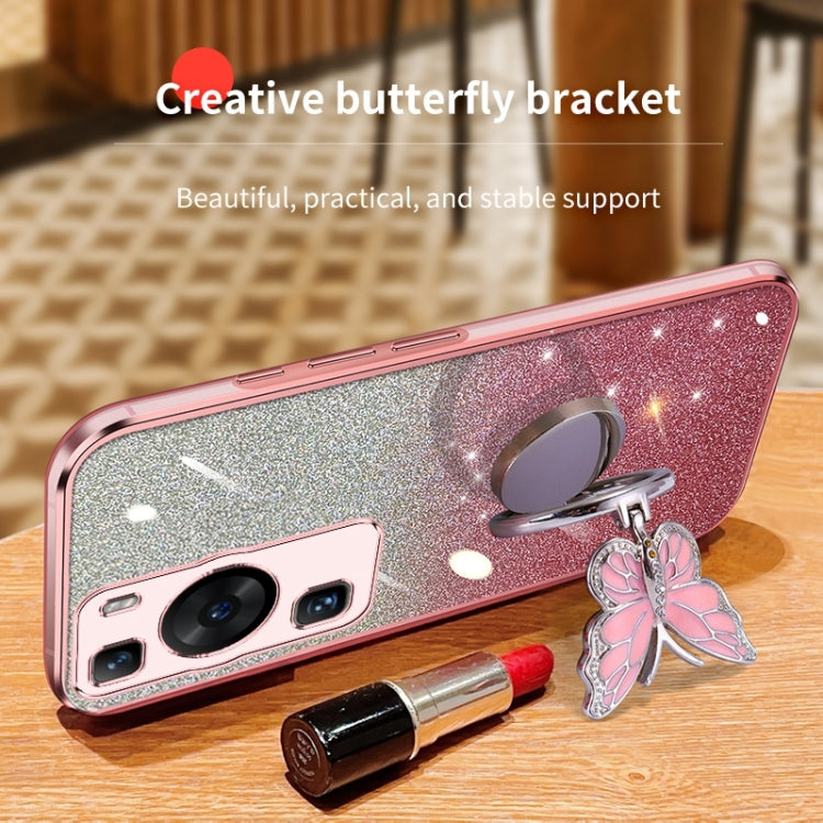 For Huawei P60 Plated Gradient Glitter Butterfly Holder TPU Phone Case