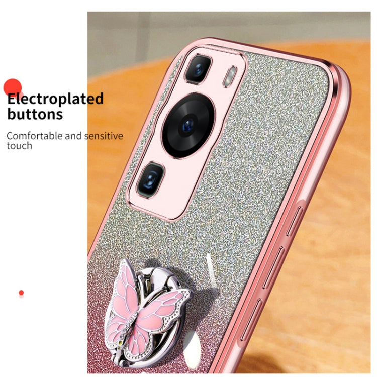 For Huawei P60 Plated Gradient Glitter Butterfly Holder TPU Phone Case