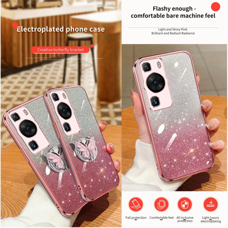 For Huawei P60 Plated Gradient Glitter Butterfly Holder TPU Phone Case