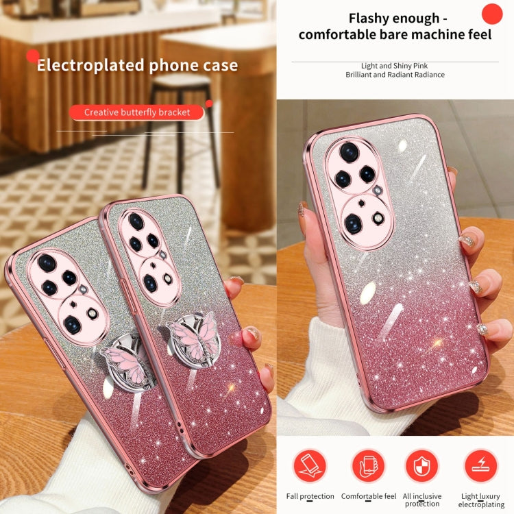 For Huawei P50 Pro Plated Gradient Glitter Butterfly Holder TPU Phone Case