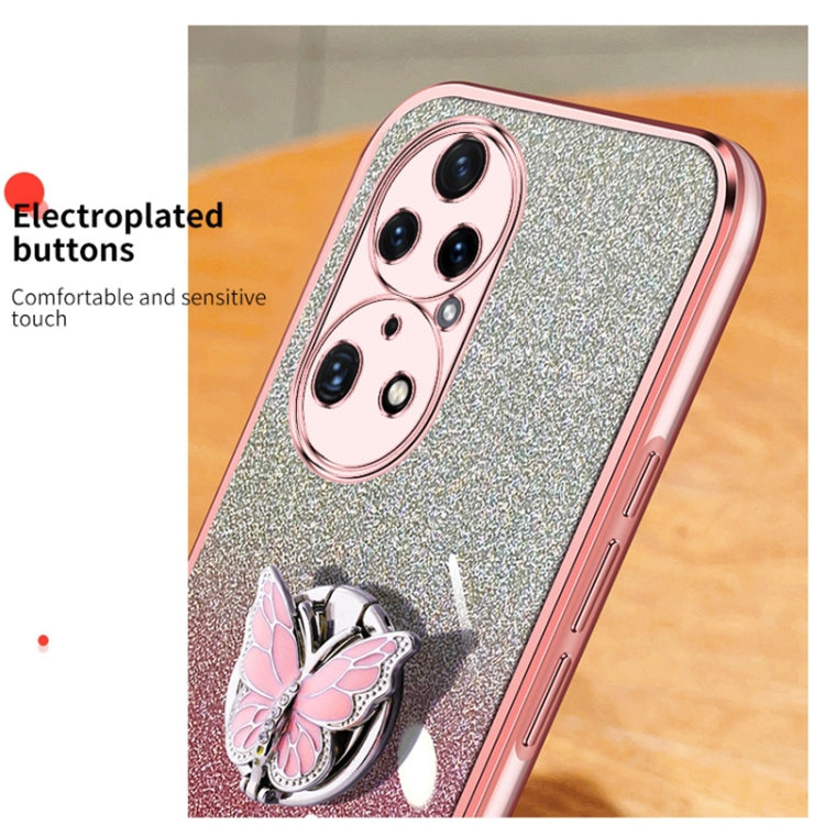 For Huawei P50 Pro Plated Gradient Glitter Butterfly Holder TPU Phone Case