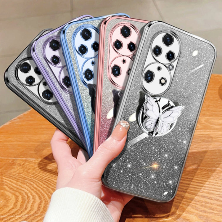 For Huawei P50 Pro Plated Gradient Glitter Butterfly Holder TPU Phone Case