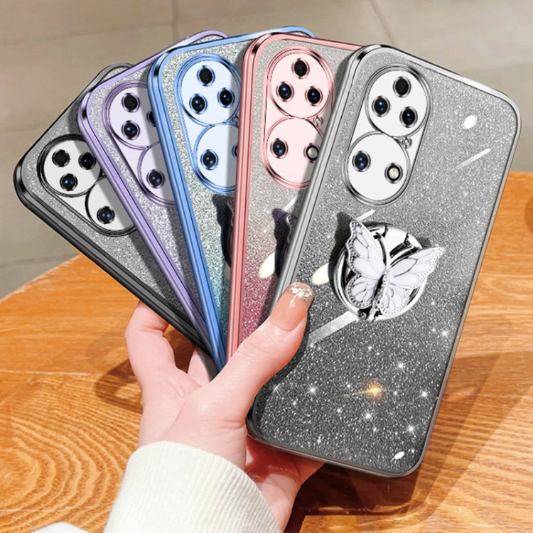 For Huawei P50 Plated Gradient Glitter Butterfly Holder TPU Phone Case