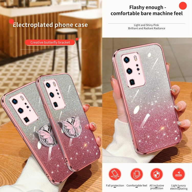 For Huawei P40 Pro Plated Gradient Glitter Butterfly Holder TPU Phone Case