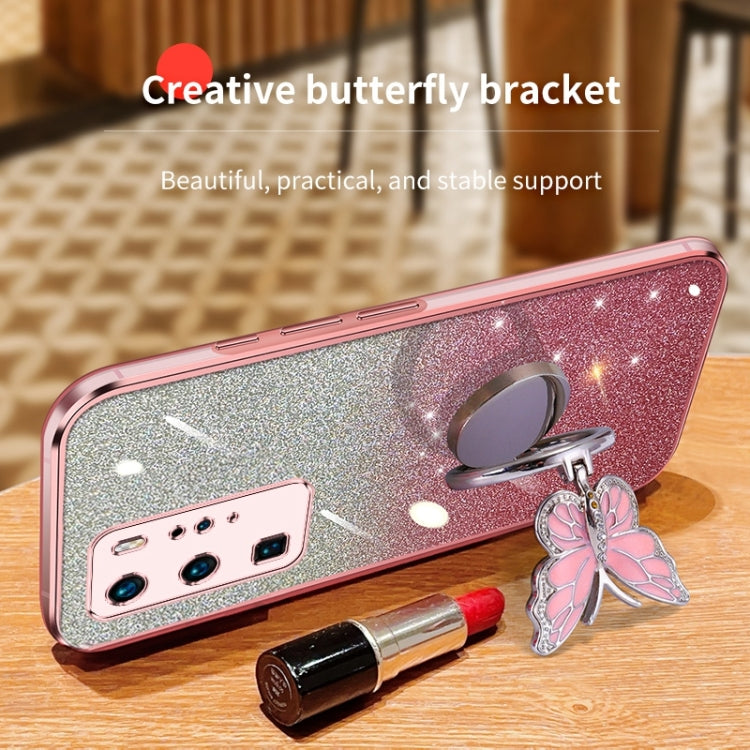 For Huawei P40 Pro Plated Gradient Glitter Butterfly Holder TPU Phone Case