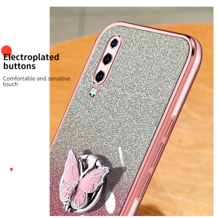For Huawei P30 Plated Gradient Glitter Butterfly Holder TPU Phone Case