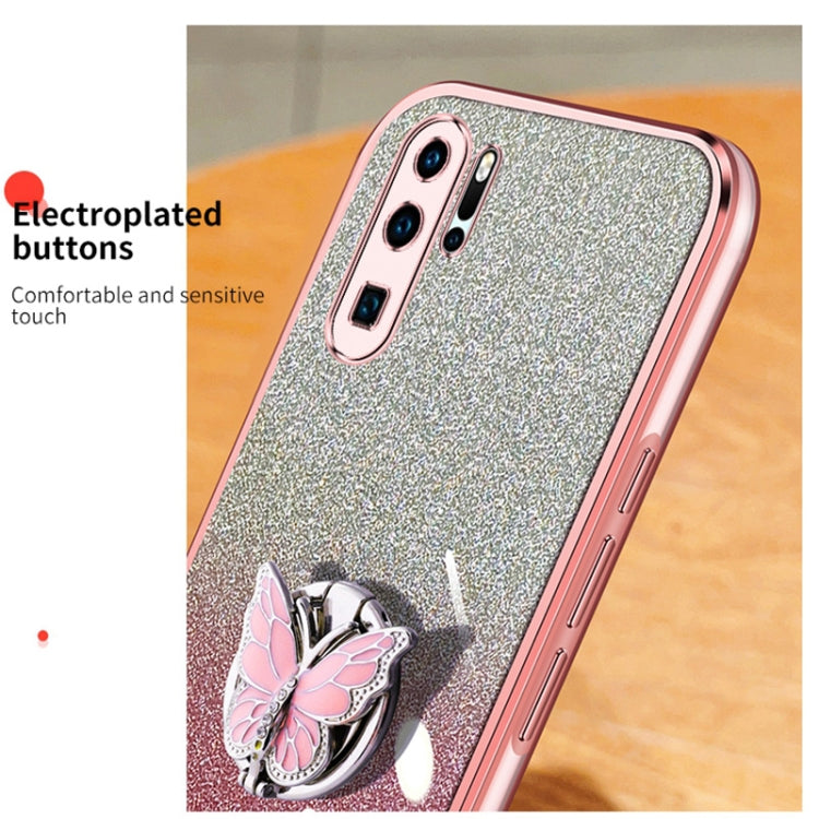 For Huawei P30 Pro Plated Gradient Glitter Butterfly Holder TPU Phone Case