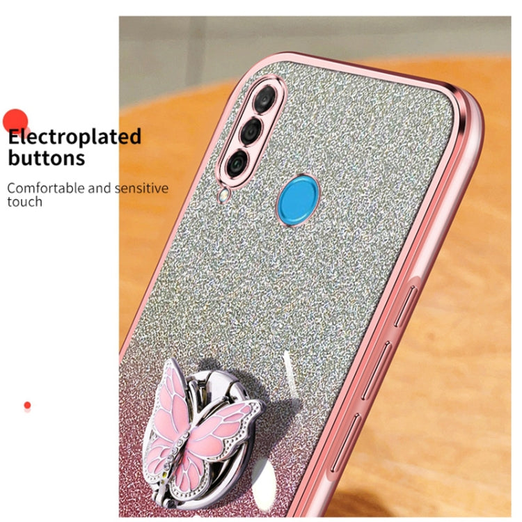 For Huawei P30 Lite Plated Gradient Glitter Butterfly Holder TPU Phone Case