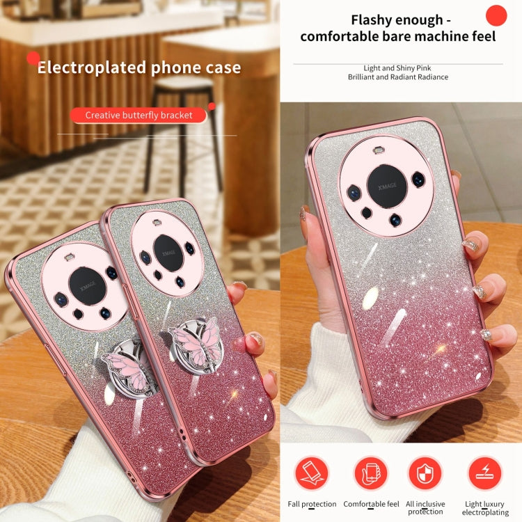 For Huawei Mate 60 Plated Gradient Glitter Butterfly Holder TPU Phone Case