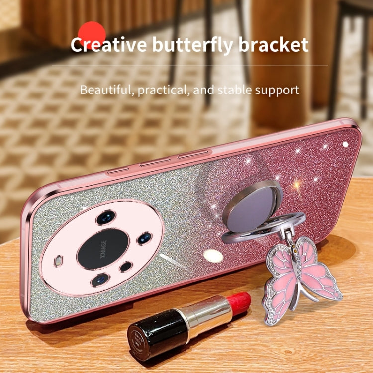 For Huawei Mate 60 Plated Gradient Glitter Butterfly Holder TPU Phone Case