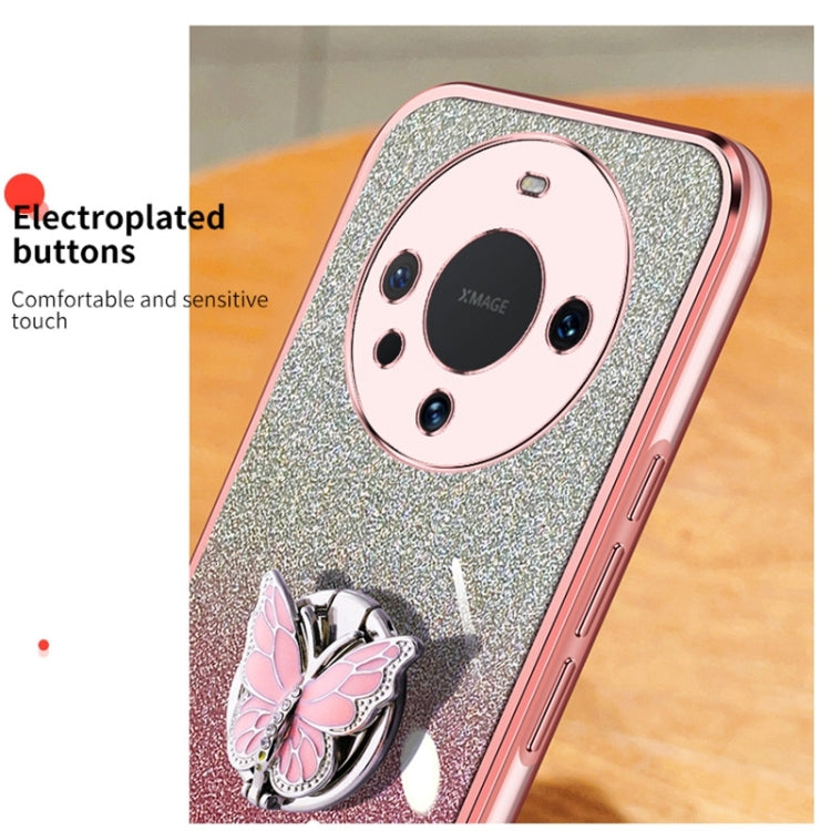 For Huawei Mate 60 Plated Gradient Glitter Butterfly Holder TPU Phone Case