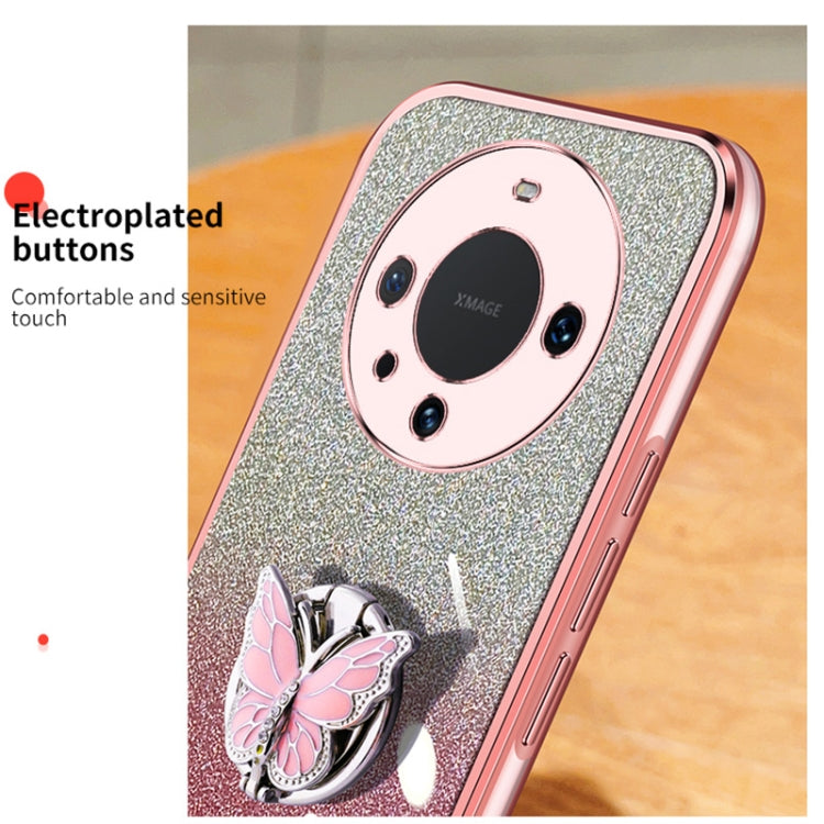 For Huawei Mate 60 Pro Plated Gradient Glitter Butterfly Holder TPU Phone Case