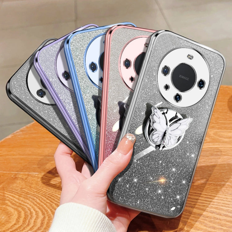 For Huawei Mate 60 Pro Plated Gradient Glitter Butterfly Holder TPU Phone Case