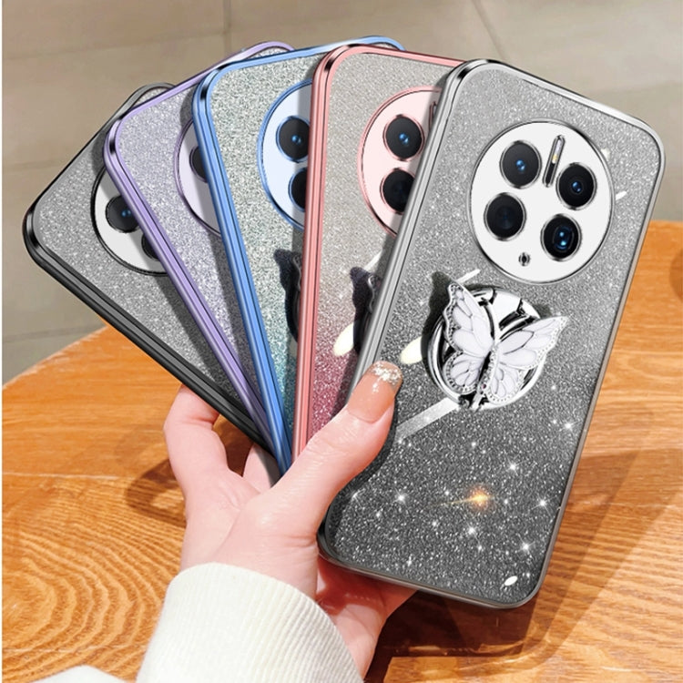For Huawei Mate 50 Pro Plated Gradient Glitter Butterfly Holder TPU Phone Case