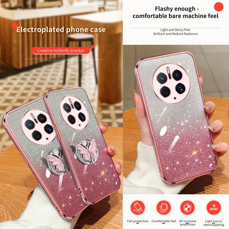 For Huawei Mate 50 Pro Plated Gradient Glitter Butterfly Holder TPU Phone Case