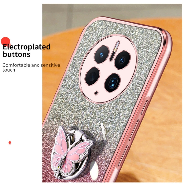 For Huawei Mate 50 Pro Plated Gradient Glitter Butterfly Holder TPU Phone Case