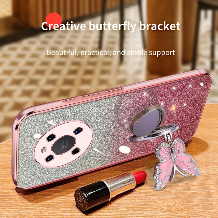 For Huawei Mate 40 Plated Gradient Glitter Butterfly Holder TPU Phone Case