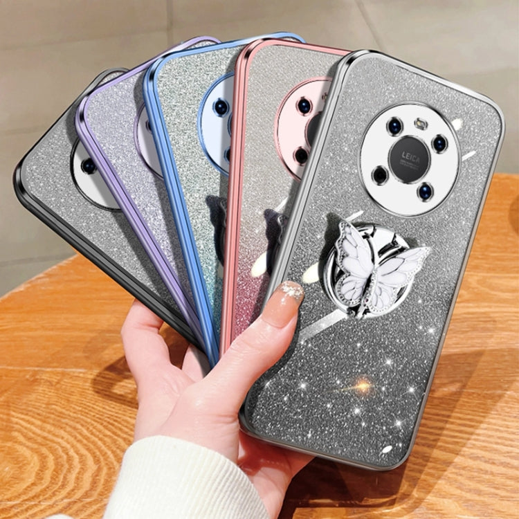 For Huawei Mate 40 Plated Gradient Glitter Butterfly Holder TPU Phone Case