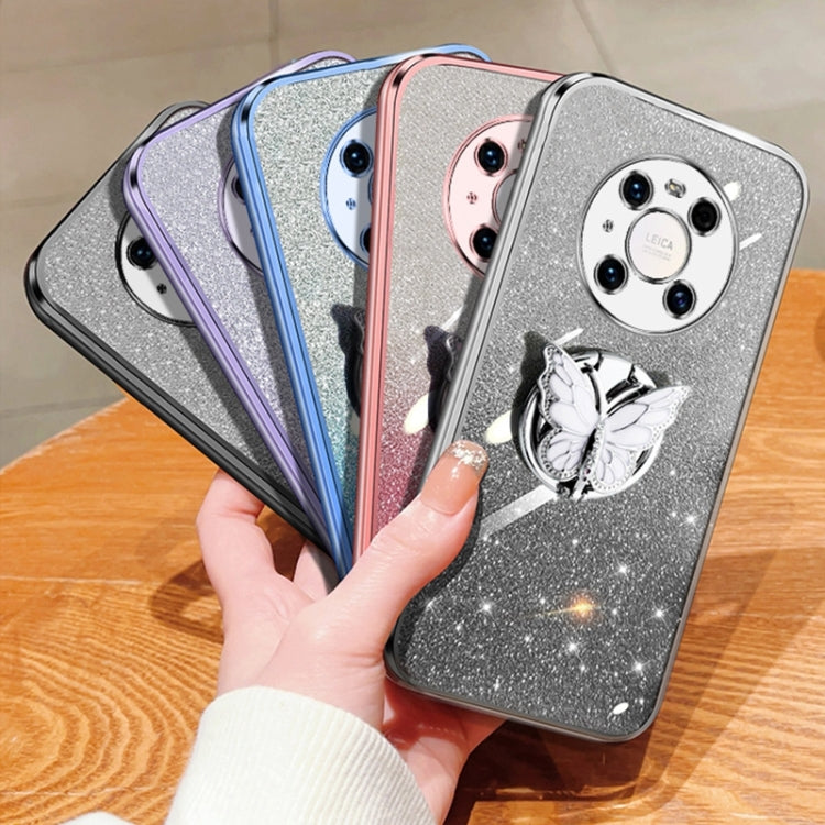 For Huawei Mate 40 Pro Plated Gradient Glitter Butterfly Holder TPU Phone Case