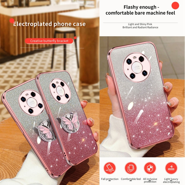 For Huawei Mate 40 Pro Plated Gradient Glitter Butterfly Holder TPU Phone Case