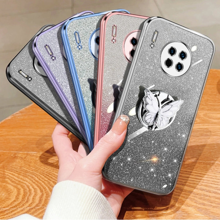 For Huawei Mate 30 Plated Gradient Glitter Butterfly Holder TPU Phone Case