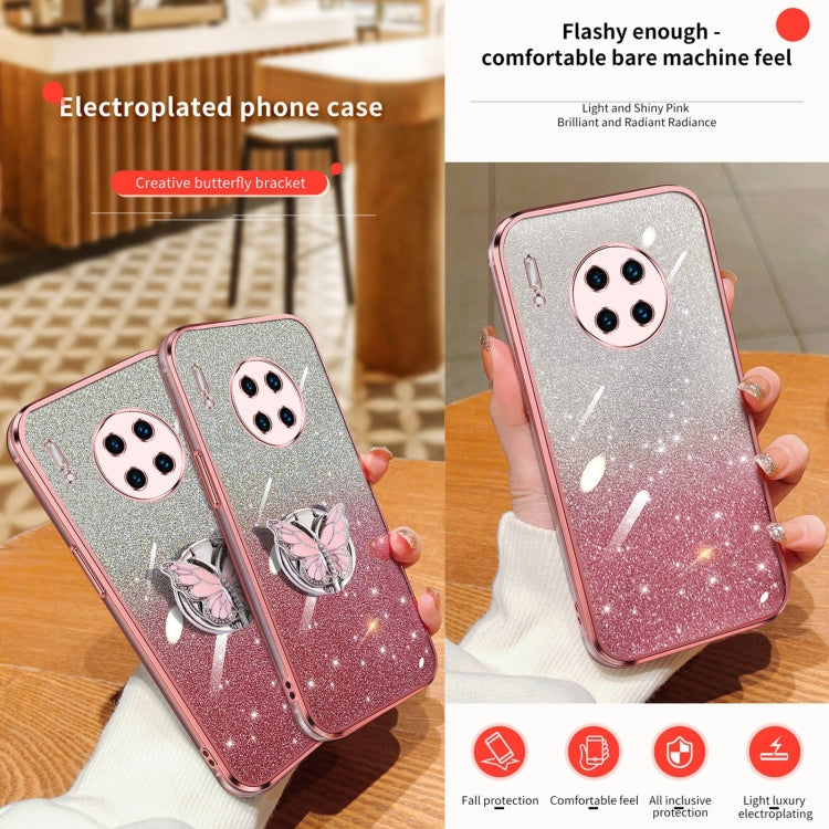For Huawei Mate 30 Pro Plated Gradient Glitter Butterfly Holder TPU Phone Case