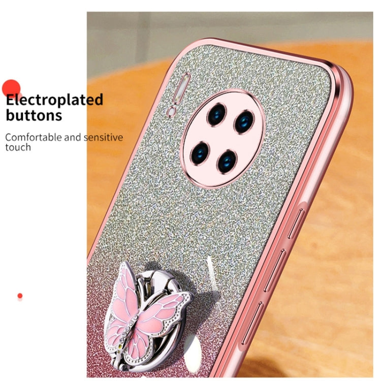 For Huawei Mate 30 Pro Plated Gradient Glitter Butterfly Holder TPU Phone Case