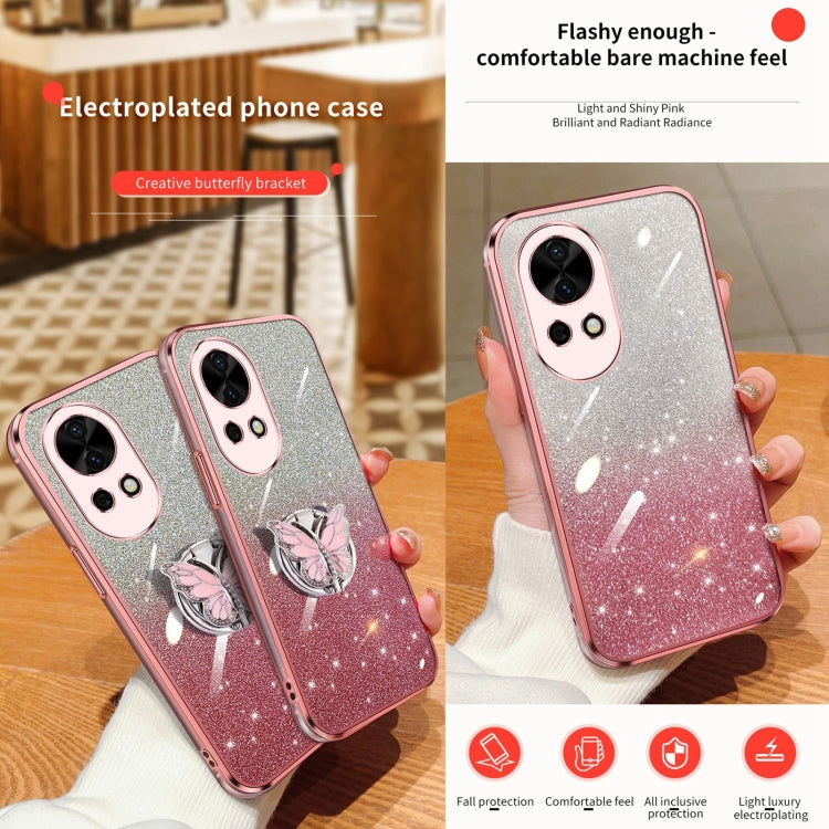 For Huawei nova 12 Pro Plated Gradient Glitter Butterfly Holder TPU Phone Case