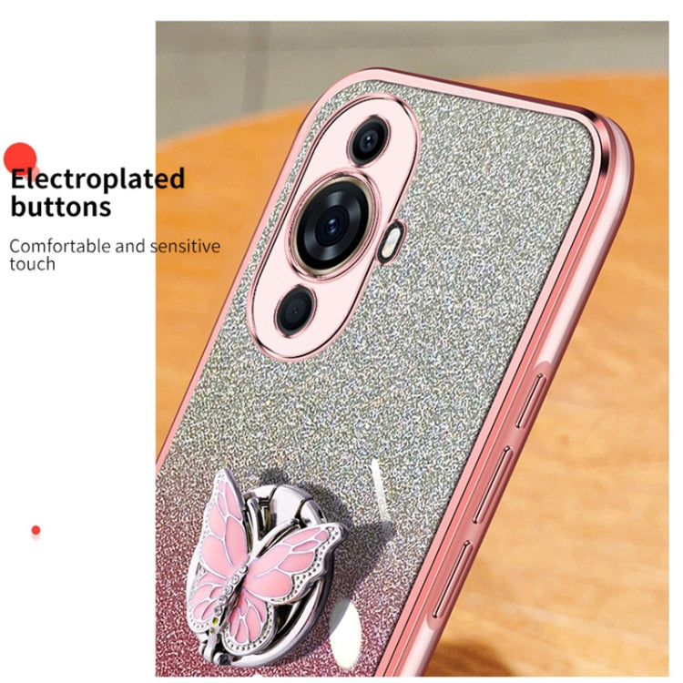 For Huawei nova 11 Pro Plated Gradient Glitter Butterfly Holder TPU Phone Case